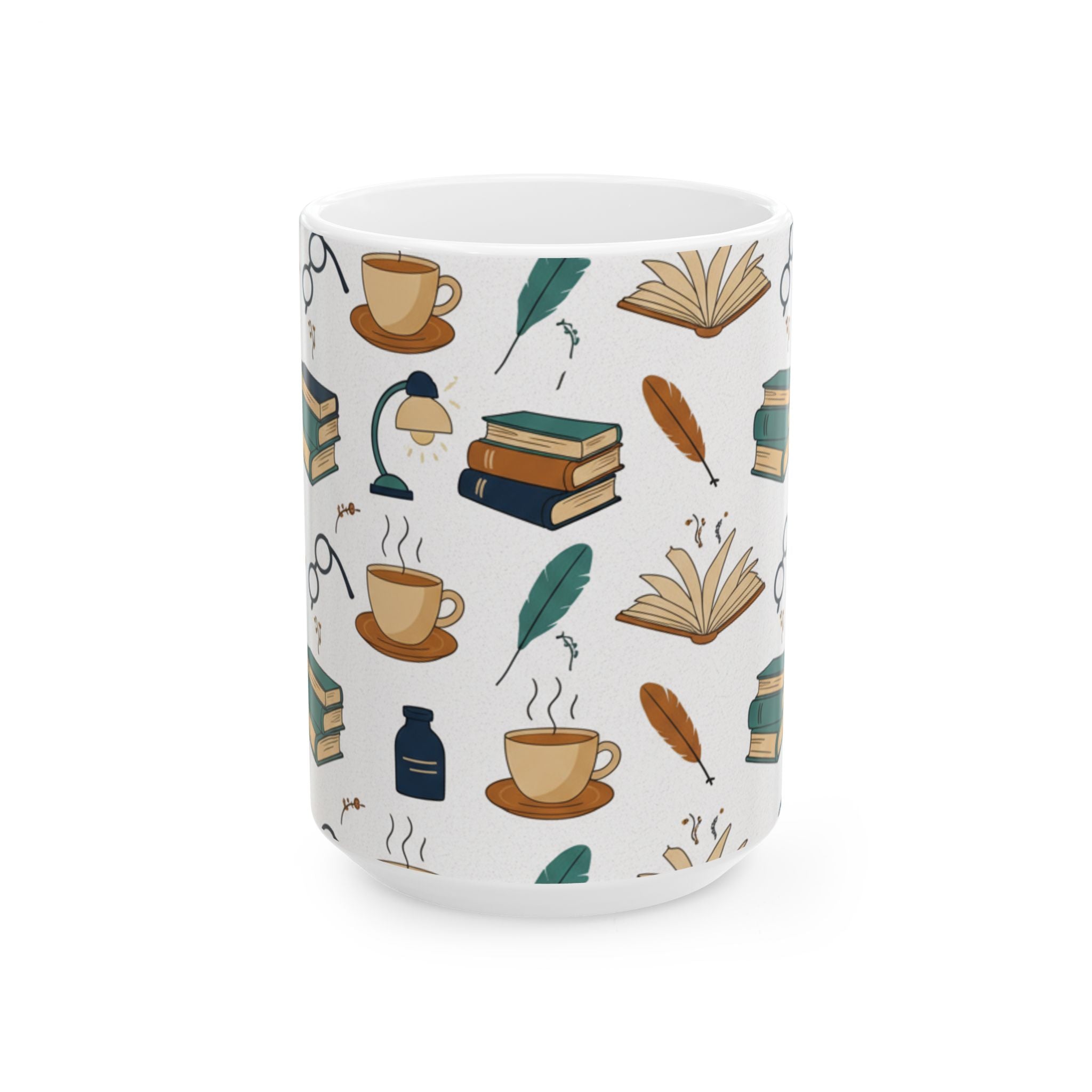 Cozy Reading  Mug | Books, Coffee, Quill Illustration Ceramic Mug